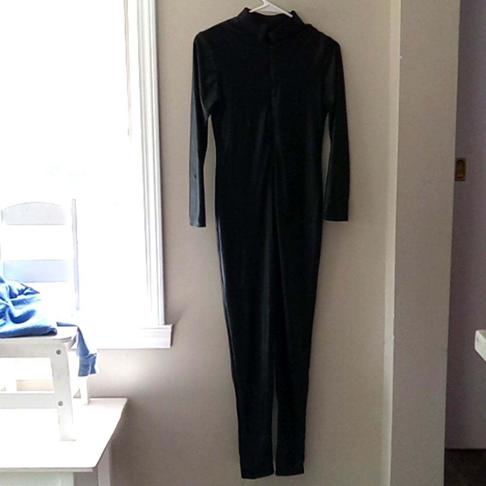 Faux black leather jumpsuit